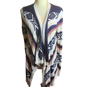 Say What Made In USA Aztec Tribal Boho Open Front Cardigan Sweater, Large